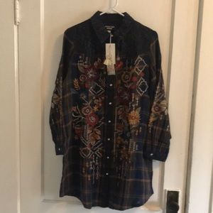 Johnny Was Olivia Western Shirt Tunic Dress